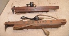 2 antique The Star wood & cast iron carpet stretcher collectible primitive tool