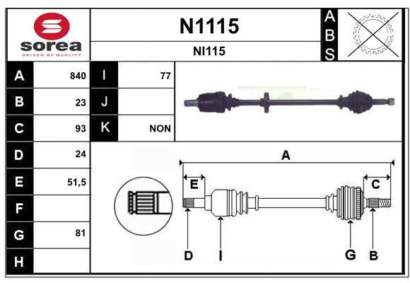 Arbre de transmission SNRA N1115 cardan de remplacement pour auto Nissan Micra II K11