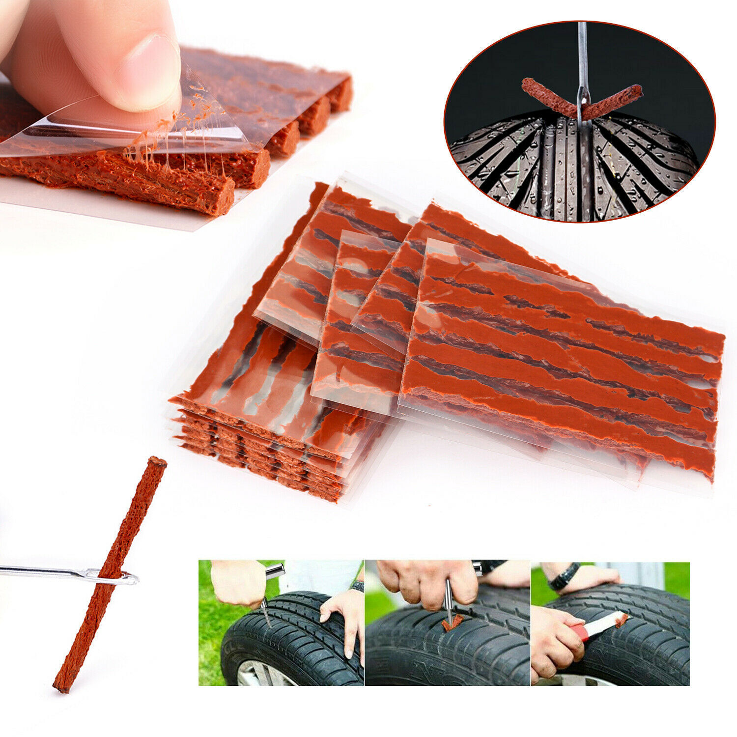 60Pcs Rubber Tire Repair Plugs Self vulcanizing Seal Strip for Car