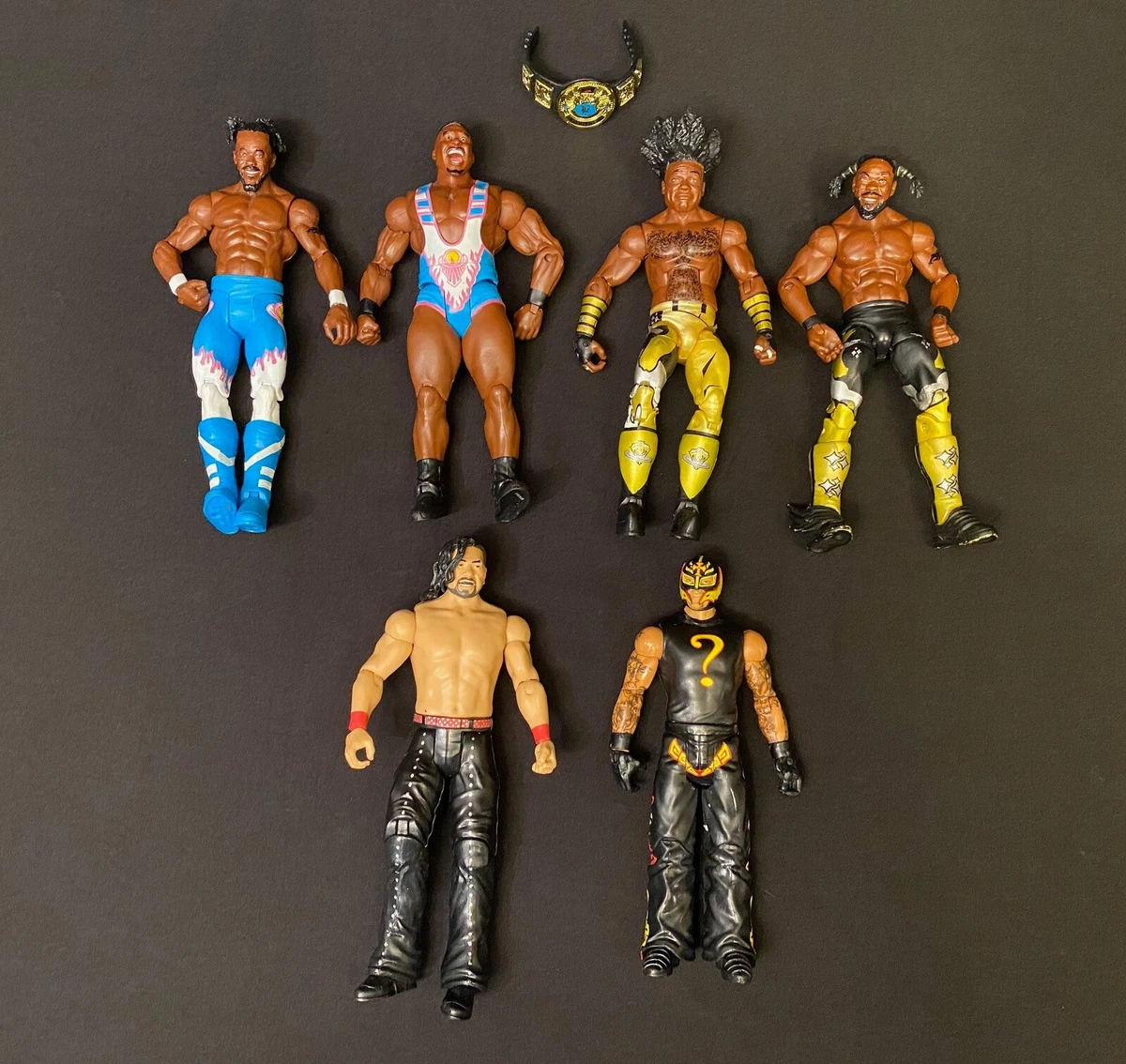 WRESTLING ACTION FIGURES WWE ELITE BASIC LOT NEW DAY BOOTY O'S REY MYSTERIO  BELT