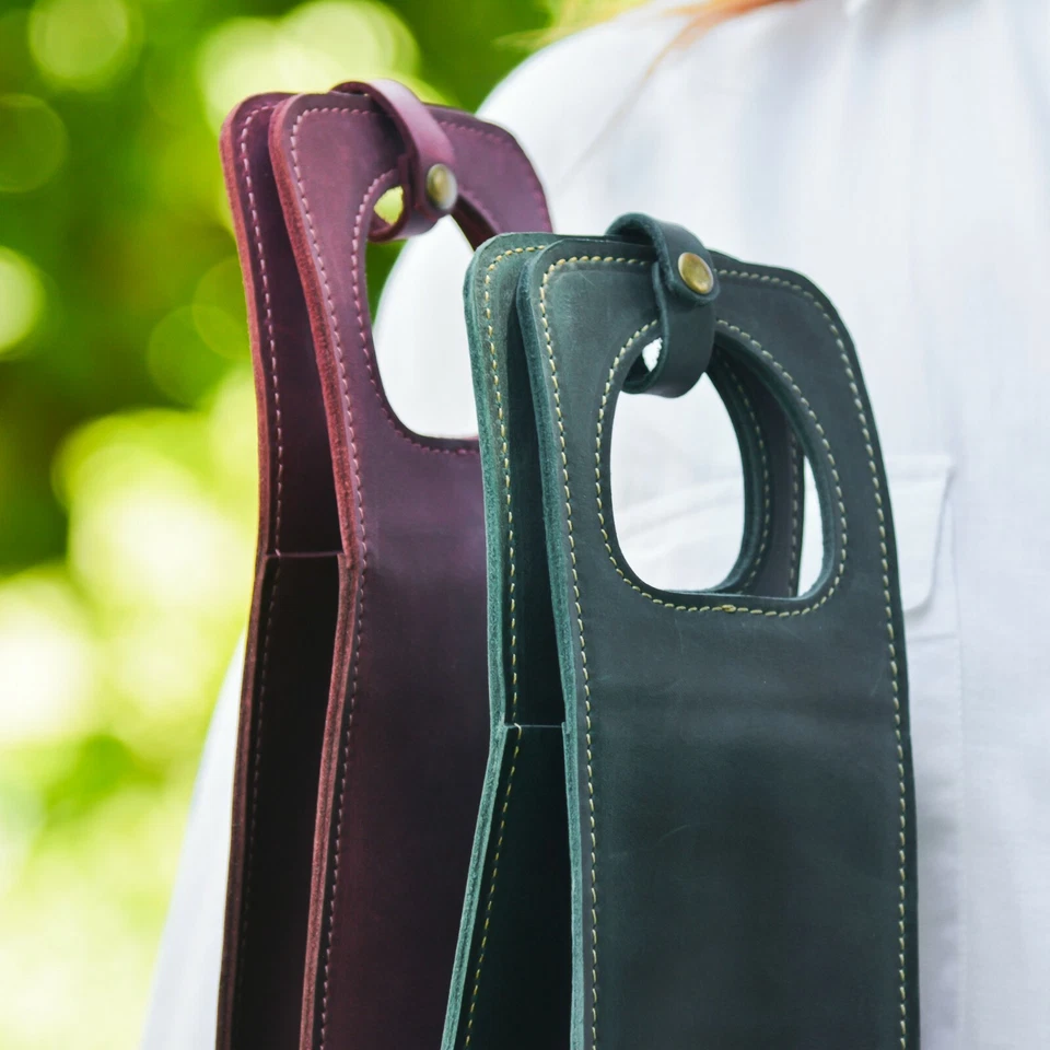 Кожаная винная бутылка перевозчик держатель сумка с короткими ручками рукав для бутылок бармен подарок - Изображение 3 из 4