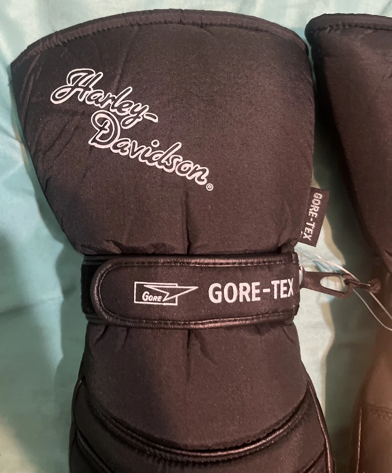 1-De colección Harley Davidson Goretex Mitón Talla Pequeña Cuero Negro/Nailon Nuevo Con Etiquetas Raro Foto 3 de 4