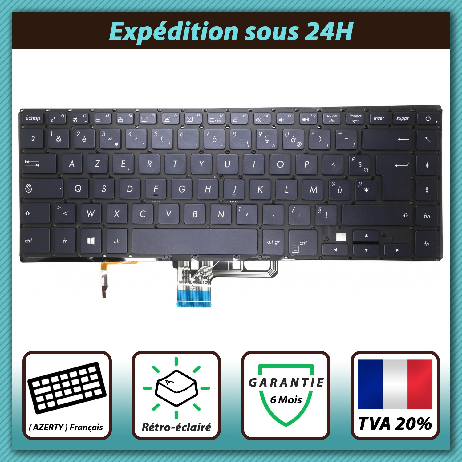Clavier Français AZERTY rétroéclairé pour Asus ZenBook Pro 15 UX580G