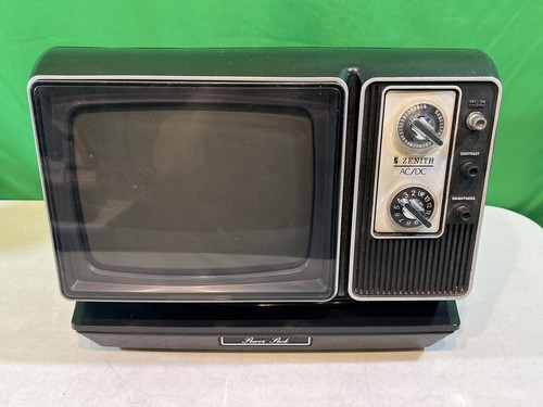 Vintage ZENITH AC/DC Portable Black TV L092Y +Super RARE Rechargeable ...