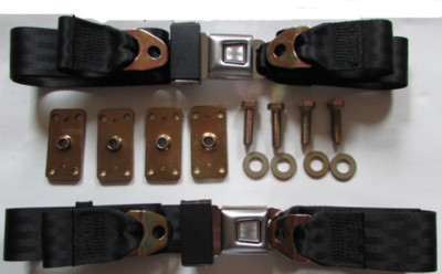 Deluxe 2 Point Lap Seat Belts (2) With Retrofit Mounting Kit For Ford Mustang