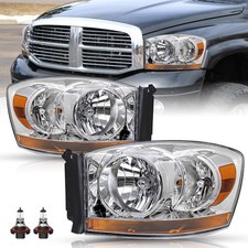 Headlight Assembly Set Dodge Ram 1500 06-08 2500 3500 06-09 Chrome Amber Bulbs