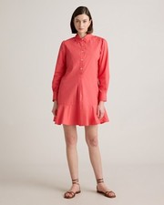 Quince Women 100% Organic Cotton Poplin Drop Waist Maxi Shirt Dress Coral M