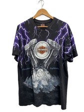 HARLEY DAVIDSON T Shirt THUNDEER & LIGHTNING USA Made XL Cotton BLK Used