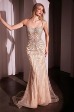 Silver Nude Beaded Illusion Mermaid Gown