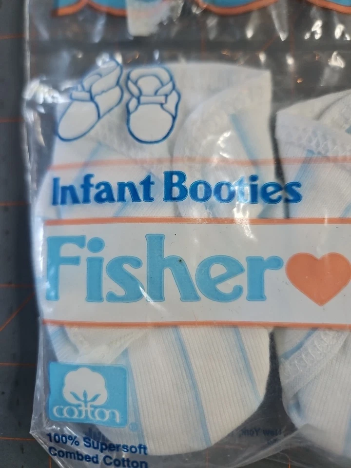 Vintage 90s Fisher Price Infant Booties Blue/ White Baby Boy One Size 0-6 - Image 2 of 4