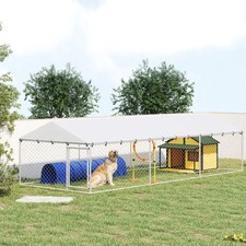 PawHut 20' x 7.5' x 5' Dog Kennel Outdoor with Waterproof Roof, Silver