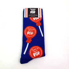 Tootsie Roll POP Adult Mens Size 6-12 Blue Red Graphic Novelty Crew Socks 1 Pk