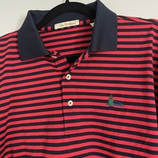 Peter Millar Men's M Blue Red Striped Polo Shirt Double Mercerized Cotton EUC