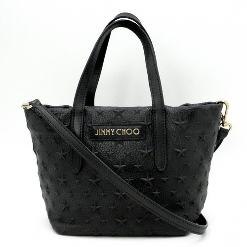 Jimmy Choo MINISARA Mini 2Way Handbag Star Embossed Black Leather Gold Authentic