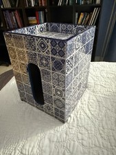 Handmade Tissue Box Cover In Moroccan Blue Tile Pattern. With Top Trinket Tray
