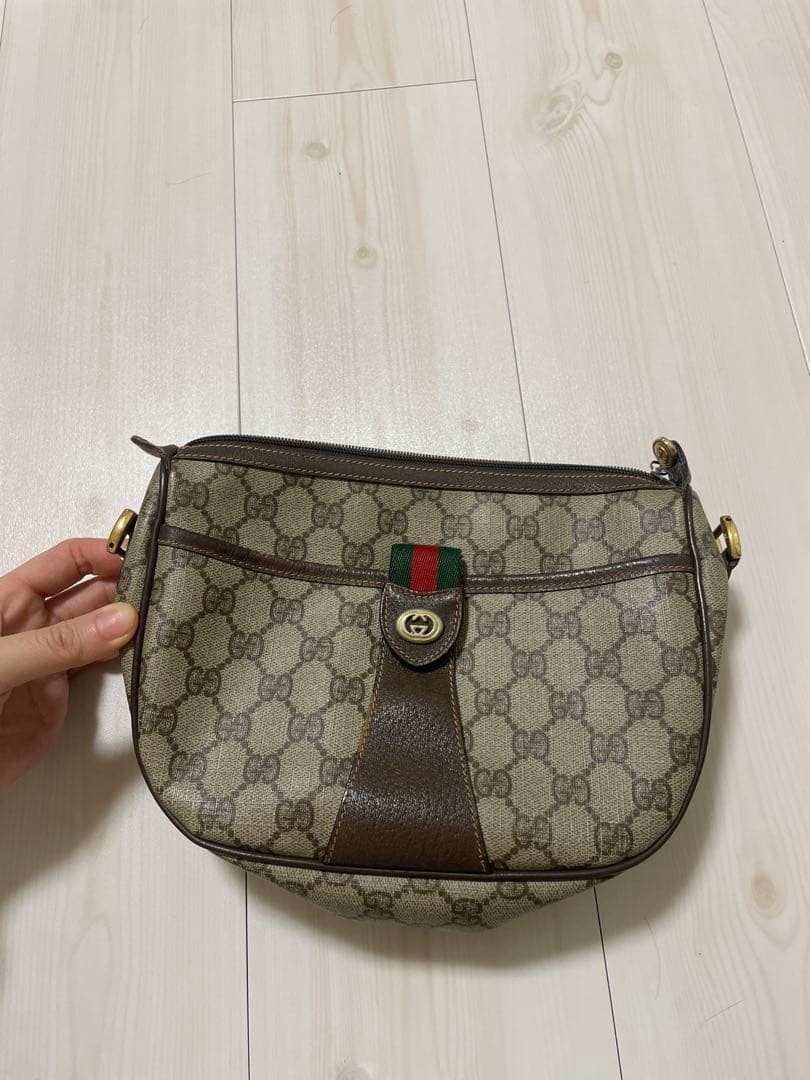 GUCCI GG Supreme Sherry Line Pouch PVC Leather Brown Vintage Logo From Japan