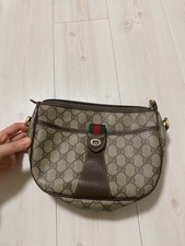 GUCCI GG Supreme Sherry Line Pouch PVC Leather Brown Vintage Logo From Japan