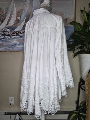 Roaman's Womens Poplin Embroidered Lace Long Sleeve Cotton Blouse