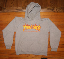 Vintage 2000s Y2K Thrasher Magazine Skateboarding Flame Logo Hoodie SMALL
