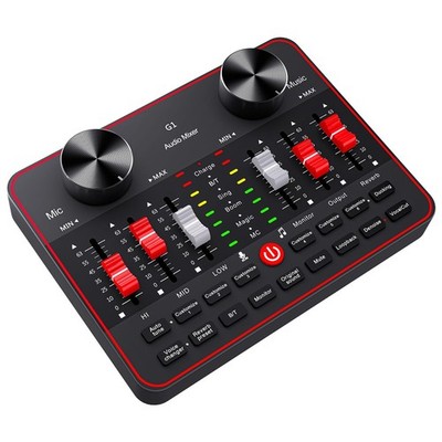 Audio Mixer, Sound Board for Pc/Phone Live Streaming Singing G1(Black+Pink) 