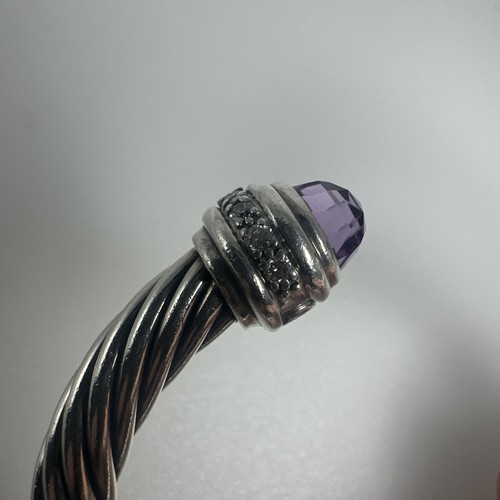 David Yurman Sterling Silver 7mm Classic Cable Bracelet Amethyst & Diamonds Med - Picture 4 of 9
