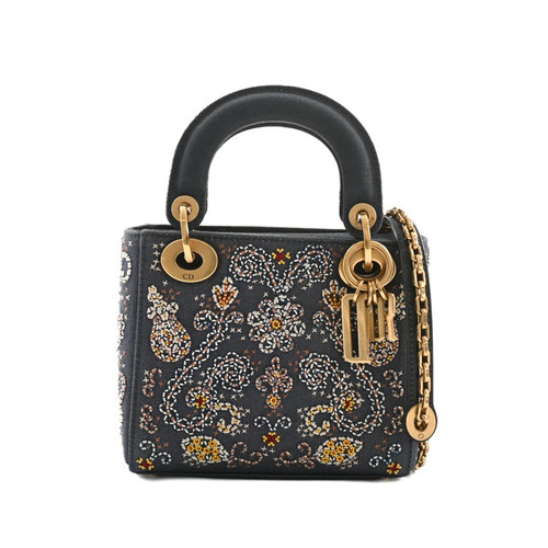 AUTH CHRISTIAN DIOR LADY MINI HANDBAG BLUE DENIM/GP WOMEN'S F/S