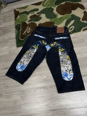 Evisu Vtg Tiger Denim Jeans Shorts Y2K Japanese Shorts Size 30
