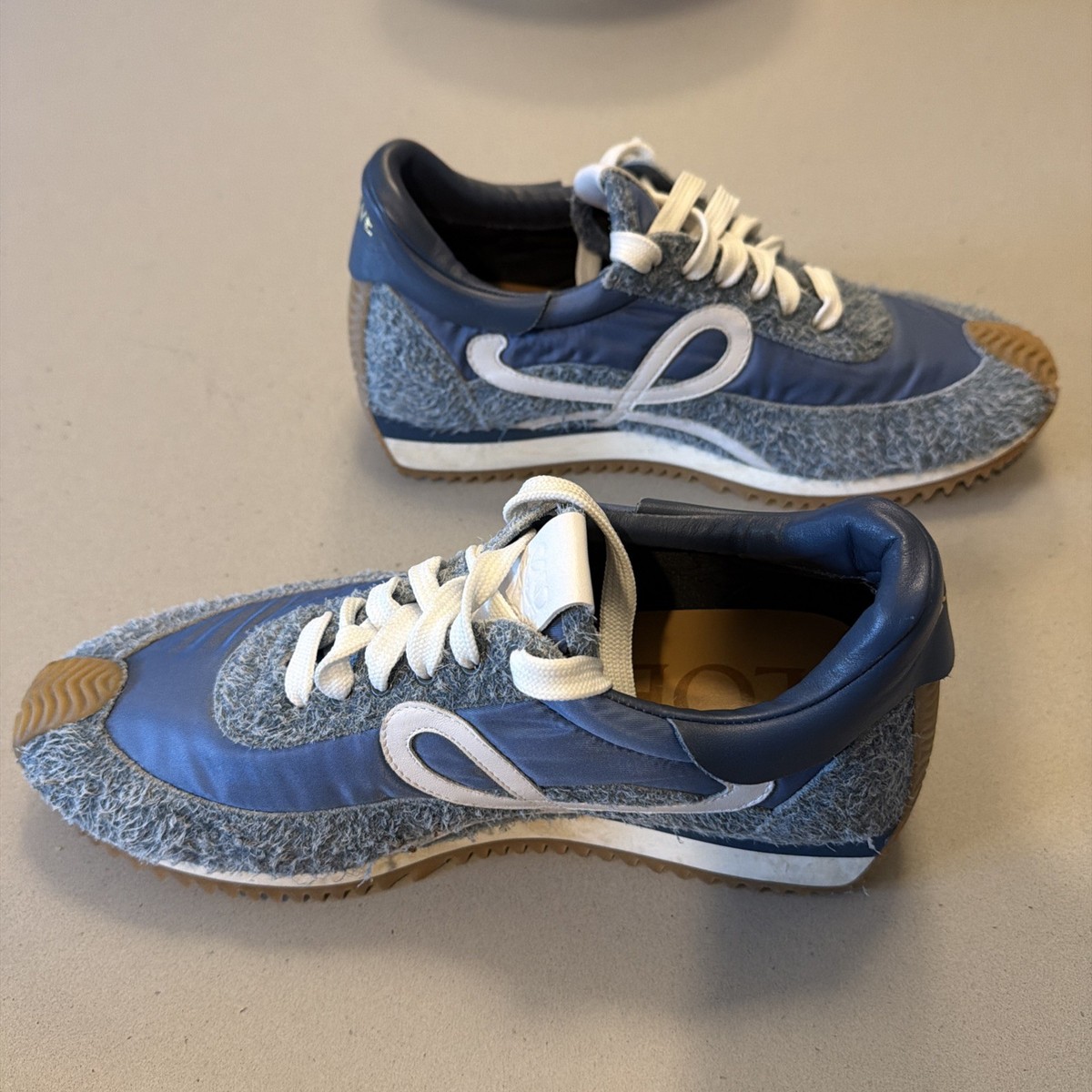 Loewe Lace Up Blue Gray White Gum Low Top Sneakers Leather Lining
