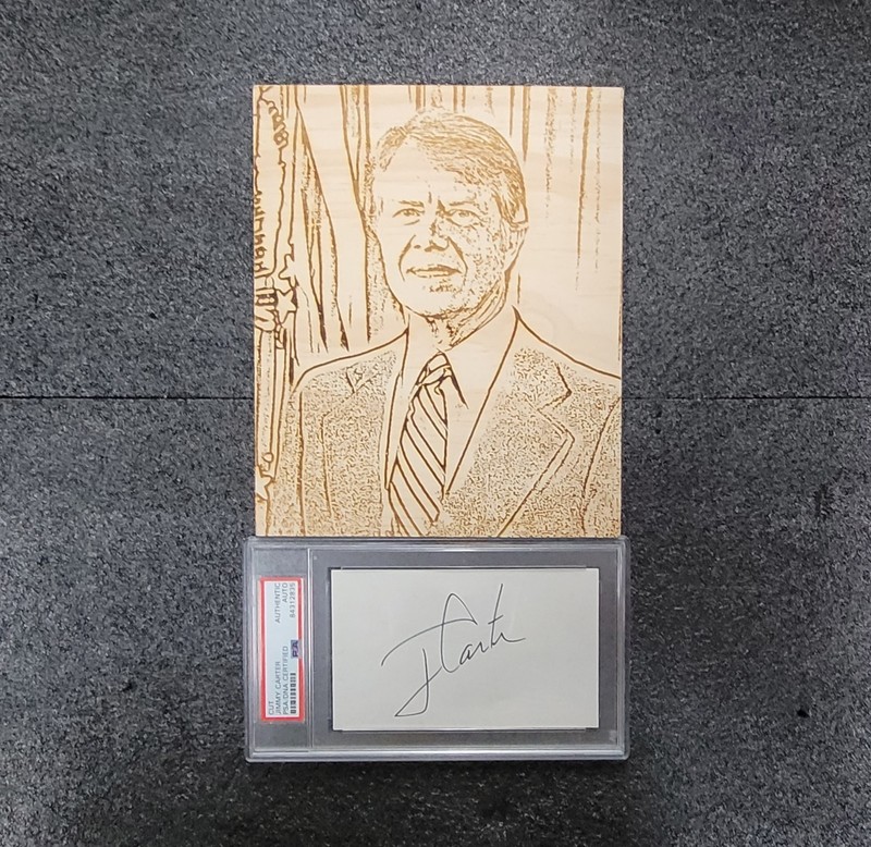 Jimmy Carter Signed PSA DNA Certified Autographed Index With Wood Engraving