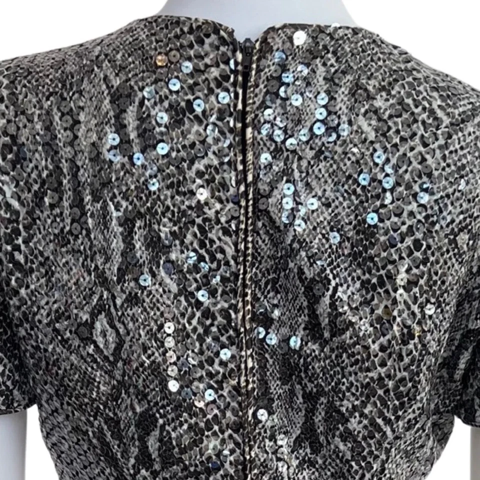 Mini Vestido Vintage Años 90 Lillie Rubí Gris Plata Lentejuelas Estampado Serpiente Talla 6 Foto 4 de 4