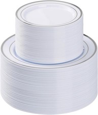 200PCS Silver Plastic Plate Disposable Party Plates with 100 Dinner Plates