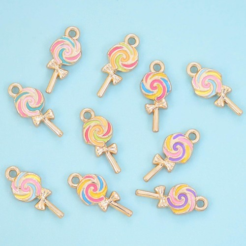 Soft Swirl Lollipop Charm 18K Gold Plated 16x7mm Enamel Candy Pendant