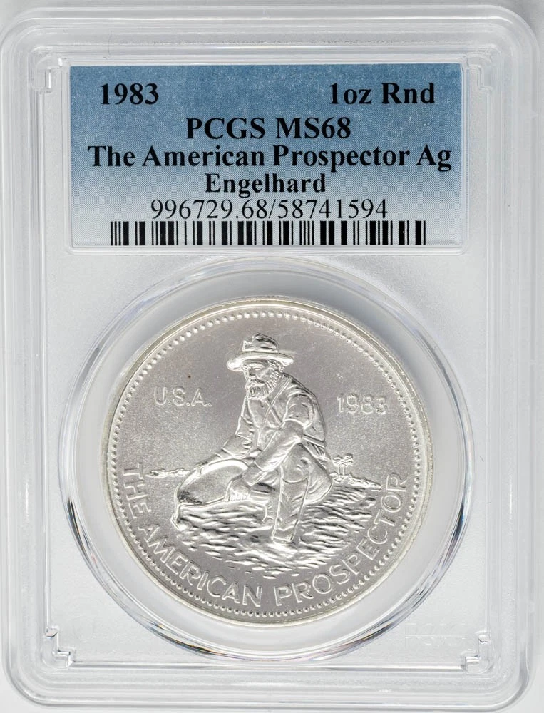 1983 American Prospector Ag Engelhard Silver 1oz Round MS68 PCGS
