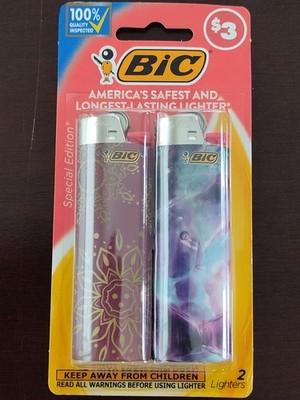 New 2pk BIC Special Edition Pocket Lighter Floral & Water N1