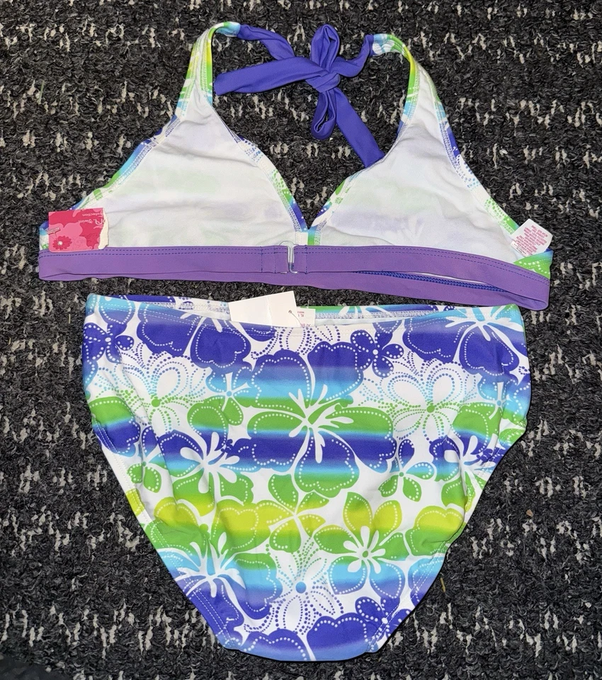 Girl’s Xhilaration Flower Patterned Bikini Swimsuit XL 14/16 2 Piece NWT - Image 2 of 3