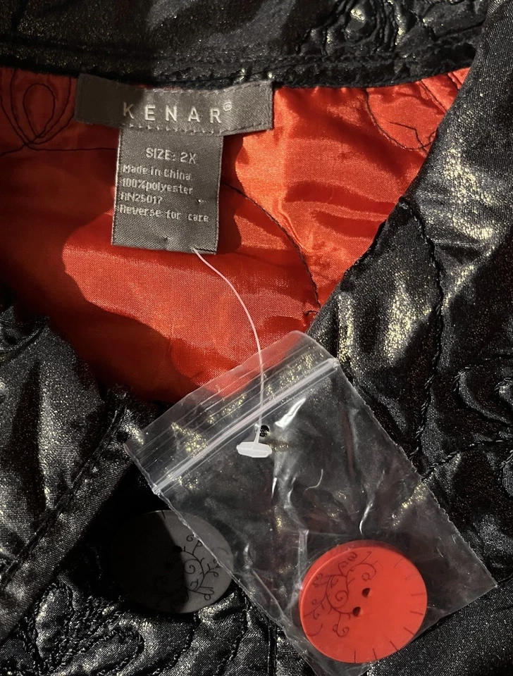 KENAR Black Red Metallic Embroidery Reversible Lightweight VINTAGE Jacket W’s 2X - Image 4 of 4