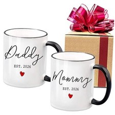 EST 2026 New Daddy  Mommy Coffee Mugs Set of 2, First Time Mommy Daddy Gift