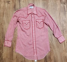Vtg H Bar C Mens Gingham Pearl Snap Western Shirt California Ranchwear 15.5 33