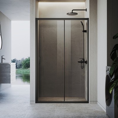 5mm Duschabtrennung Nischenduschtür Schiebetür Duschkabine 100x185 Schwarz Klar