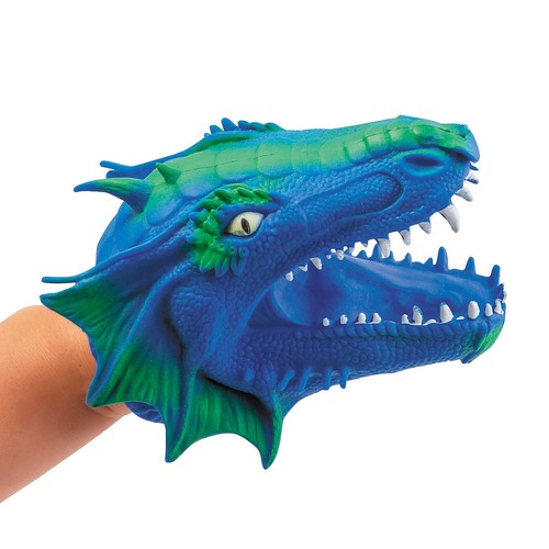 Green, Blue & Purple Dragon Rubber Hand Puppets - 5" x 6 3/4", 12 Piece - Picture 2 of 2