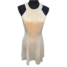 City Studio Dress Women  Sz 7 Ivory Lace Mini Dress with Lining ZipUp Sleeveless