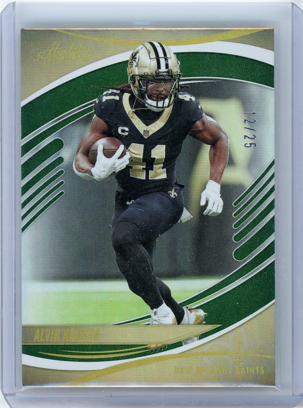 2025 Panini Absolute Alvin Kamara #36 Spectrum Green /25 Saints