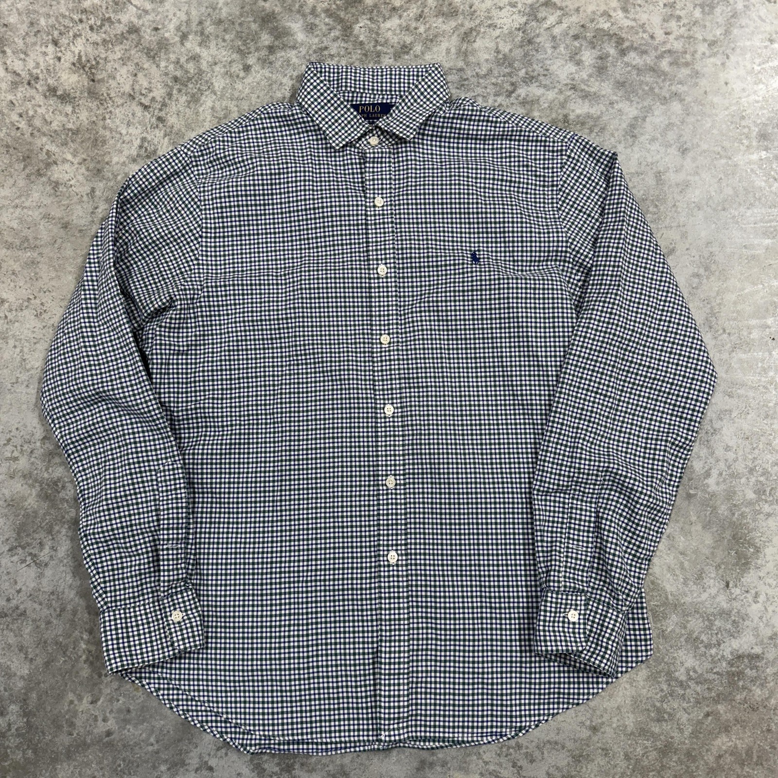 Polo Ralph Lauren Shirt Mens XL Blue Green Slim Fit Gingham Check Long Sleeve