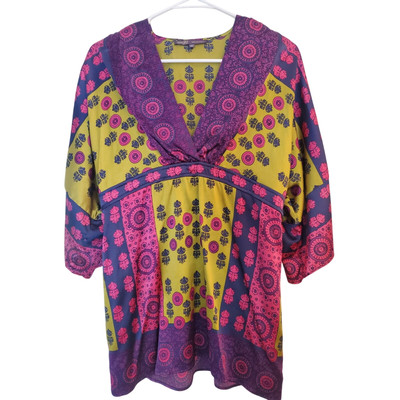 Hale Bob Purple/Fuchsia/Green Silk Babydoll Top Size XS