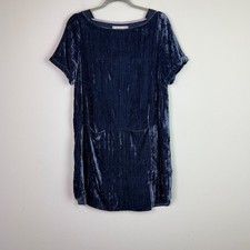 Anthropologie Floreat Women's Blue Crinkle Velvet Dress Patch Pockets Small