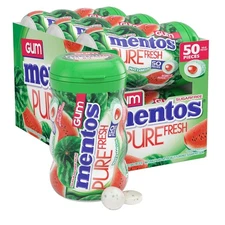 Mentos Pure Fresh Sugar-Free Chewing Gum 50 Count (Pack of 6), Mint, green 
