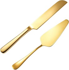 Gold Cake Knife and Server Set, 2-Piece Stainless Steel Cake Cutting Set