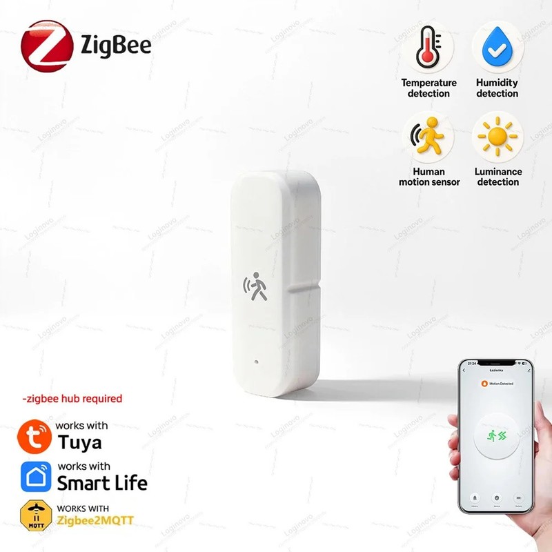 Zigbee PIR Motion Sensor with Light Temp Humidity Detector for Tuya Smart