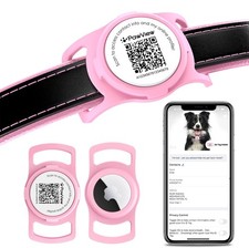 for AirTag Dog Collar Holder Smart QR Code Pet Profile Protective Case Pink