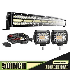 50 Curved Triple Row 288w Led Light Bar 2x 4 60w Pods Combo For Pickup
